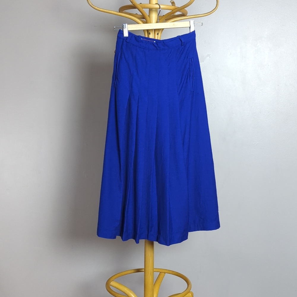 Vintage Louben blue wool pleated skirt